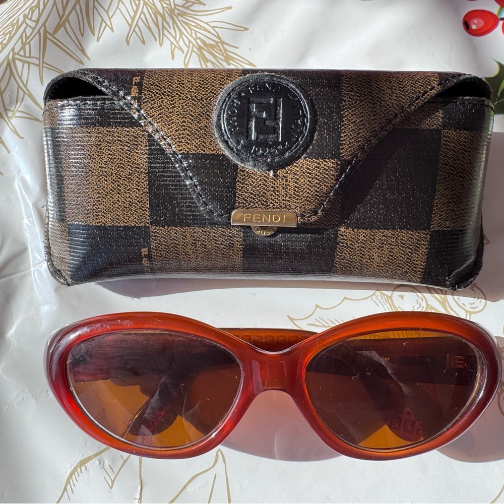 90s Authentic FENDI Style 198 Red Sunglasses with Checkered Case